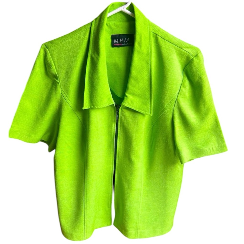 Vintage Kiwi Green Short Sleeve Zippered Blazer by M.H.M. Melissa Harper. Size=L